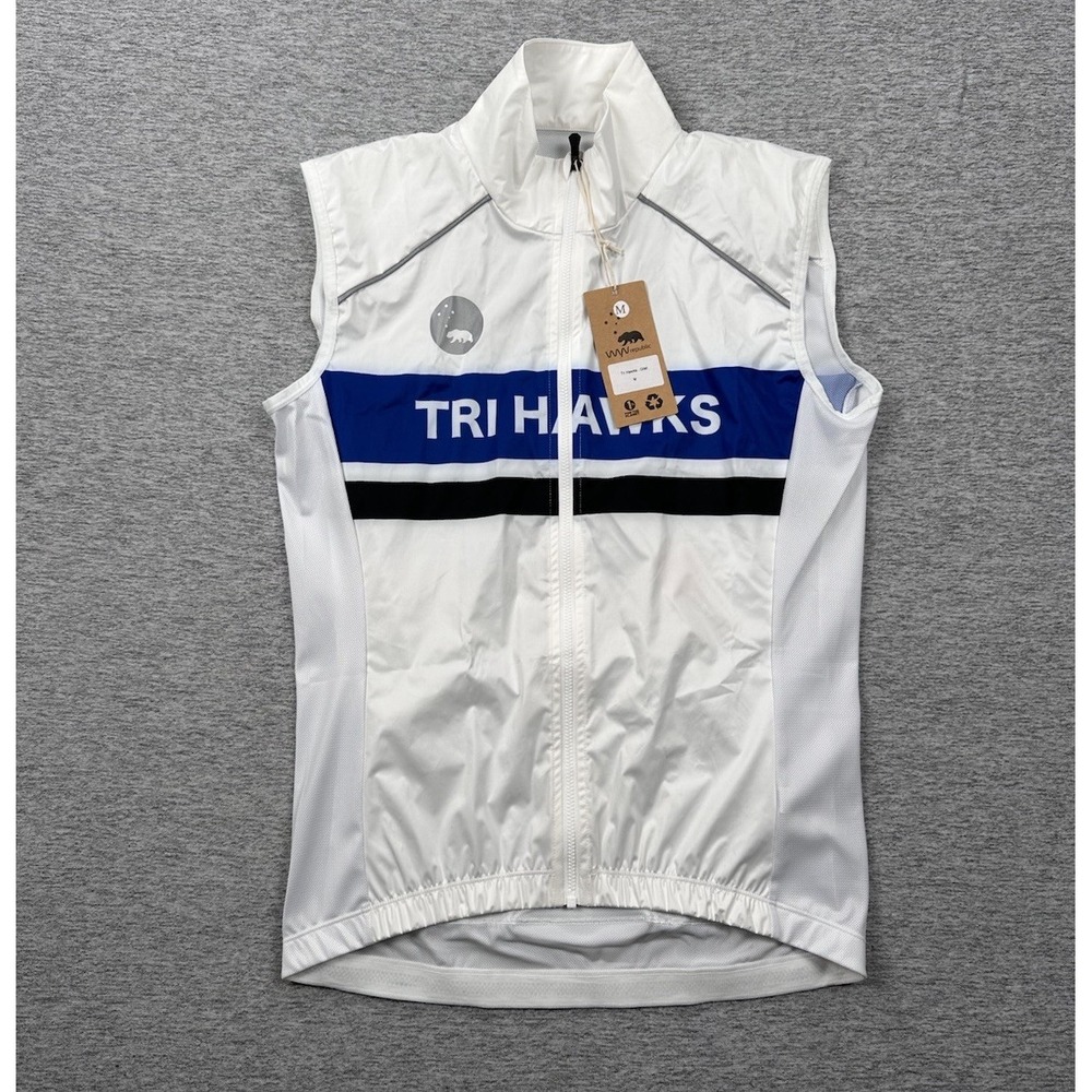 WYN Republic Cycling Gilet Mens Size Medium White Tri Hawks Full Zip Riding